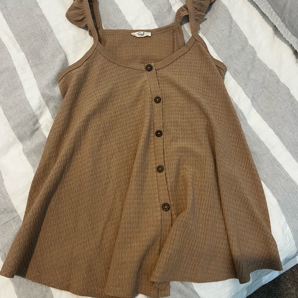 Camel color Button-Down Women's Top flowy material lightweight